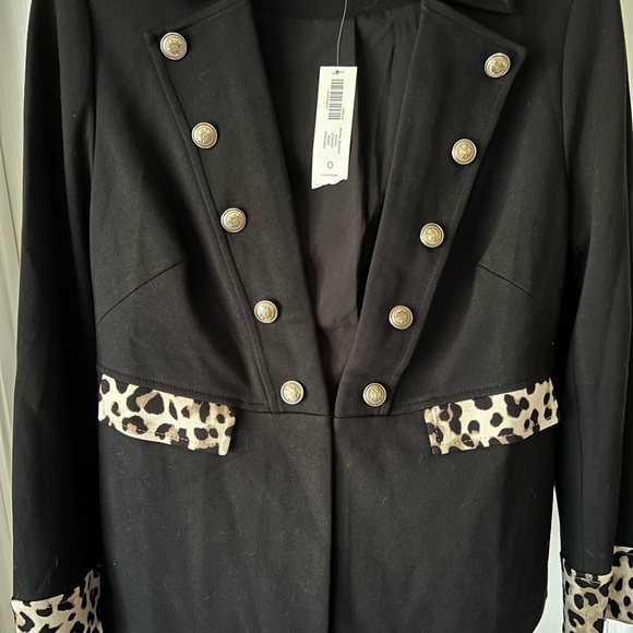 Chico's Black Double Breasted Leopard Accent Blazer - Picture 2 of 9